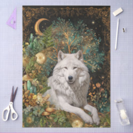 Papel De Seda Colagem Descoupagem Arte Celestial Lobo Branco Fan