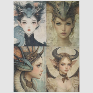 Papel De Seda Colagem do Dragão de Fantasia Fantasia Mítica Góti