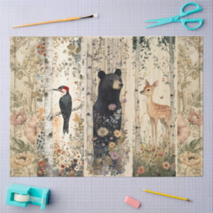 Papel De Seda Colagem Floral de Animais da Floresta de Cottageco