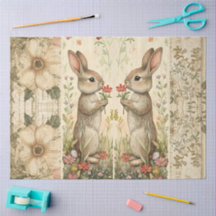 Papel De Seda Colagem Floral de Coelho de Cottagecore Woodland