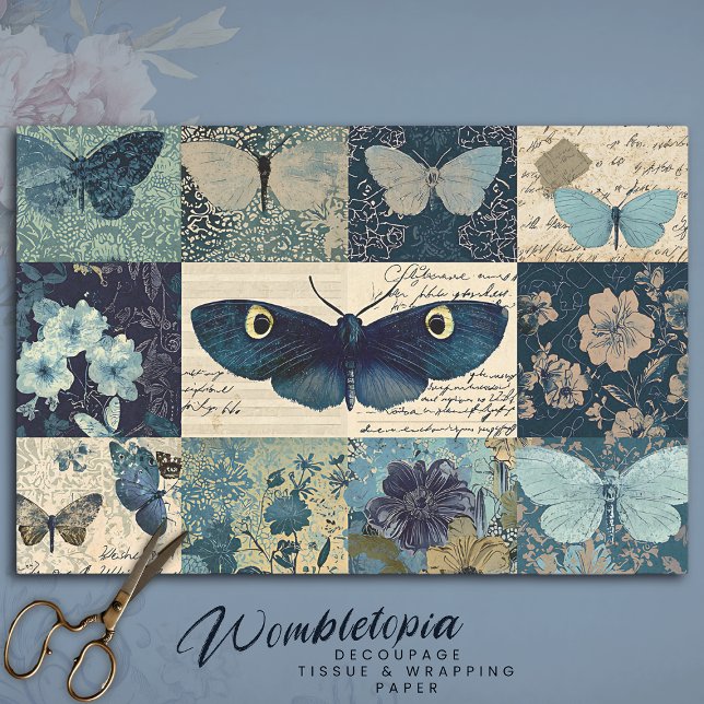 Papel De Seda Colagem Floral de Decoupage de Borboleta Azul Vint (Criador carregado)