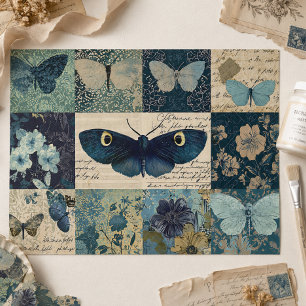 Papel De Seda Colagem Floral Decoupage Borboleta Azul Vintage