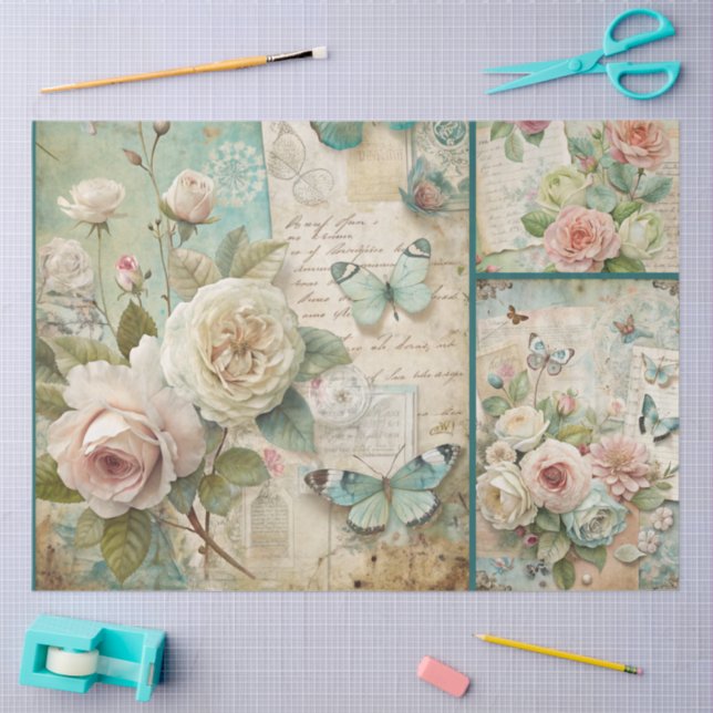 Papel De Seda Colagem Floral Elegante Girly Ephemera Cottagecore (Arte )