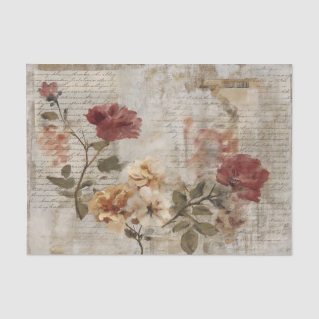 Papel De Seda Colagem Floral Rosa Vintage (Frente )