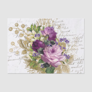 Papel De Seda Colagem Floral Roxo Vintage
