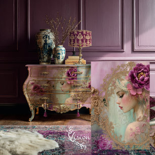 Papel De Seda Colagem Luxuosa, Retrato Floral em Mídia Mista