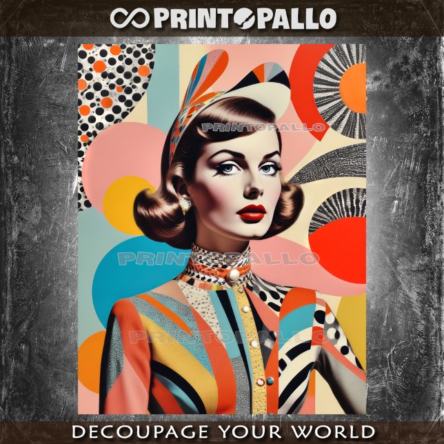 Papel De Seda Colagem Pop Art de meados do século de uma mulher  (Criador carregado)