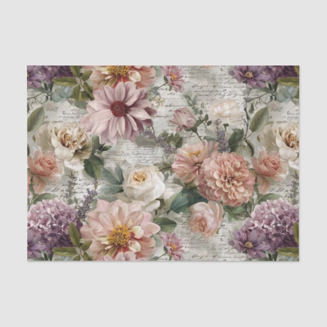 Papel De Seda Colagem Vintage Floral Pastel (Frente )