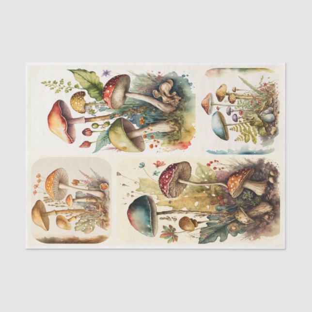 Papel De Seda Colagem Vintage Mushroom (Frente )