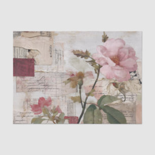 Papel De Seda Colagem Vintage Rosa Floral Rosa