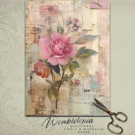 Papel De Seda Colagem Vintage Rosa Rosa Ephemera Decoupage