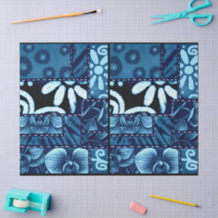 Papel De Seda Colcha Louca Padrão Floral Azul Decoupage