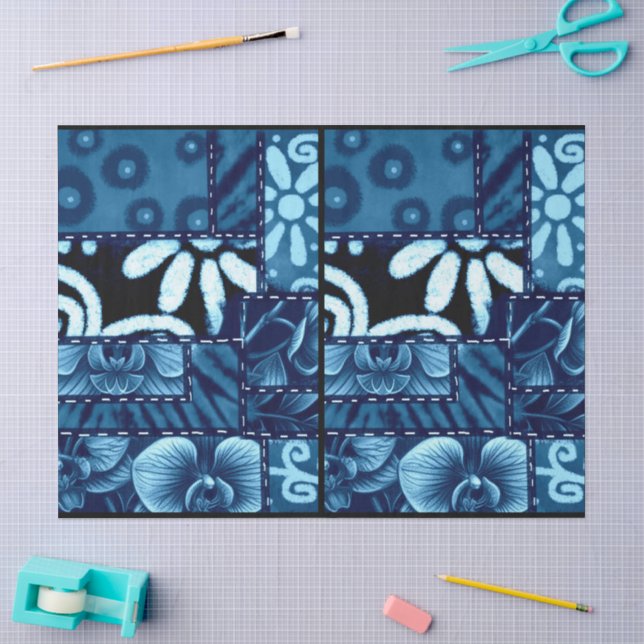 Papel De Seda Colcha Louca Padrão Floral Azul Decoupage (Arte )