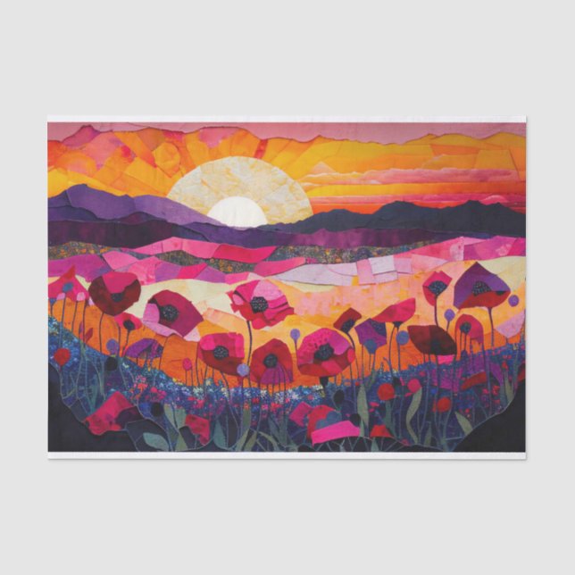 Papel De Seda Colcha Rosa Papoula Nascer do Sol, Decoração Boho  (Frente )