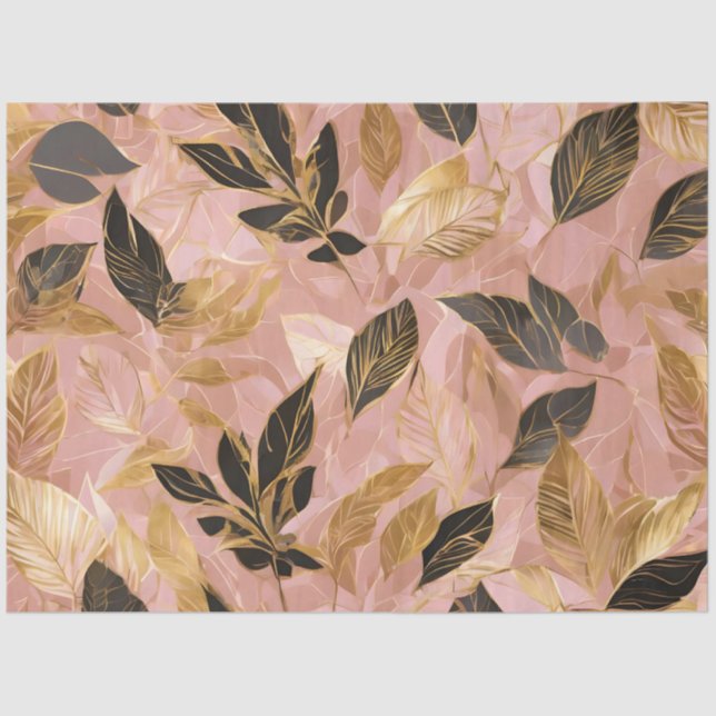 Papel De Seda Coleção de Folhas de Boho Popular Douradas rosa (Frente )