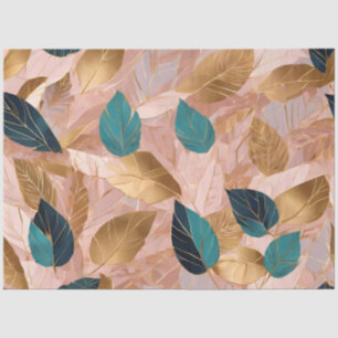Papel De Seda Coleção de Folhas Douradas de Boho Rosa Moderno