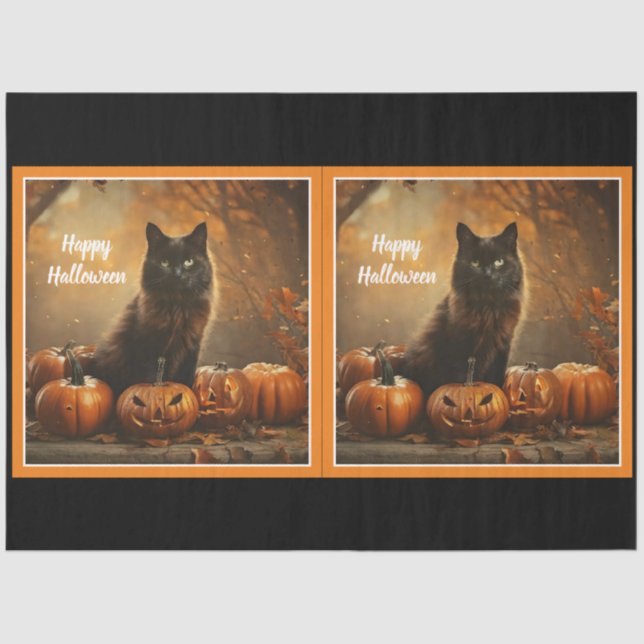 Papel De Seda Coleção de Gatos Negros Felizes para Halloween (Frente )