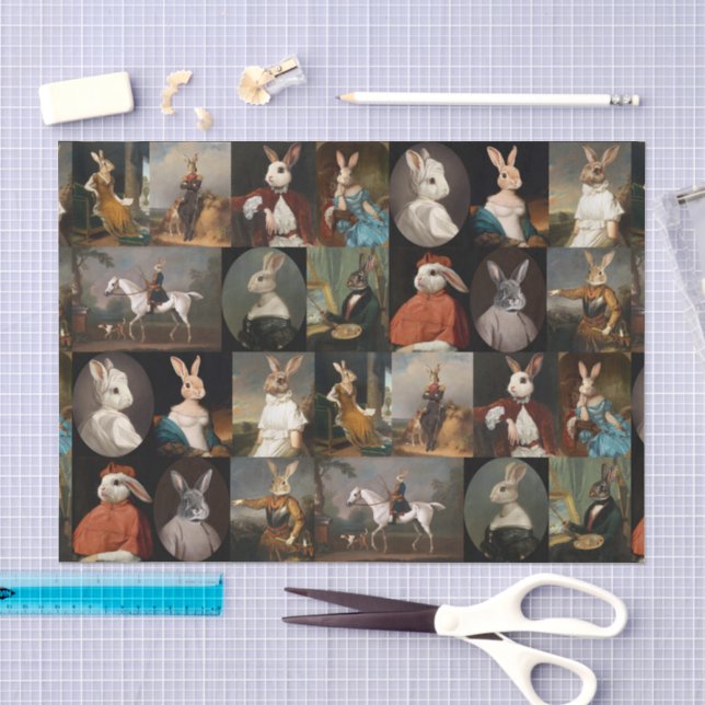 Papel De Seda Coleção de retratos de coelhos nobres Decoupage (Arte )