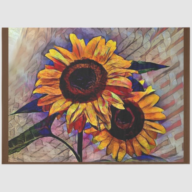 Papel De Seda Coleção Elegante de Girassóis Brilhantes Dourados  (Frente )