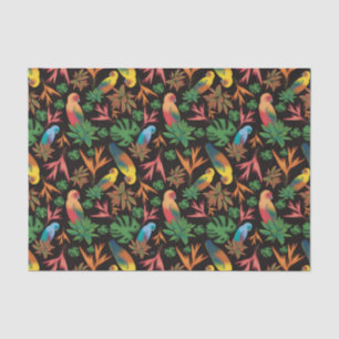 Papel De Seda Coleção Floral Negra de Aves Tropicais