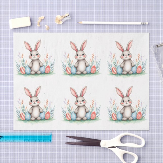 Papel De Seda Coleção Popular de Coelhinho e Ovos de Páscoa Fofo (Arte )