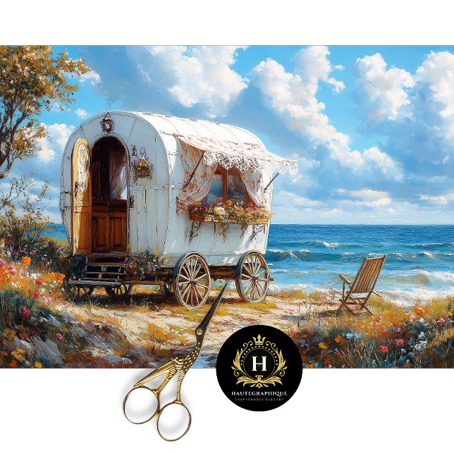 Papel De Seda Colheita Costeira Branca Decoupage de Caravana Gyp (Criador carregado)