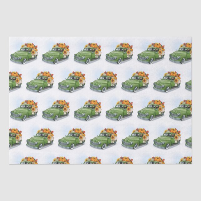 Papel De Seda Colheita de Queda num Caminhão Verde (Frente )