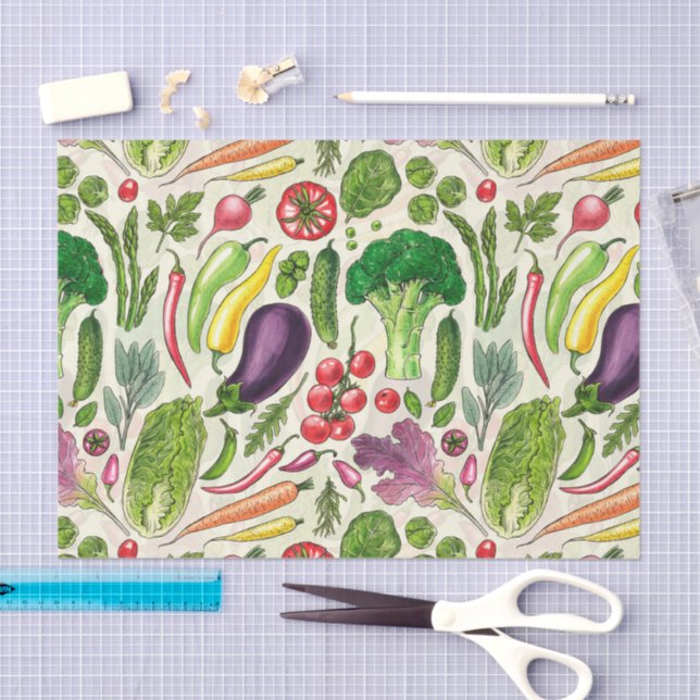 Papel De Seda Colheita vegetal e herbácea no jardim a branco (Arte )
