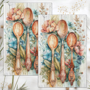 PAPEL DE SEDA COLHERES DE PAU DECUPAGEM FLORAL