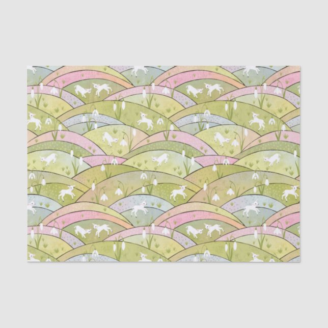 Papel De Seda Colinas primavera com Caprinos de Bebê e Páscoa de (Frente )
