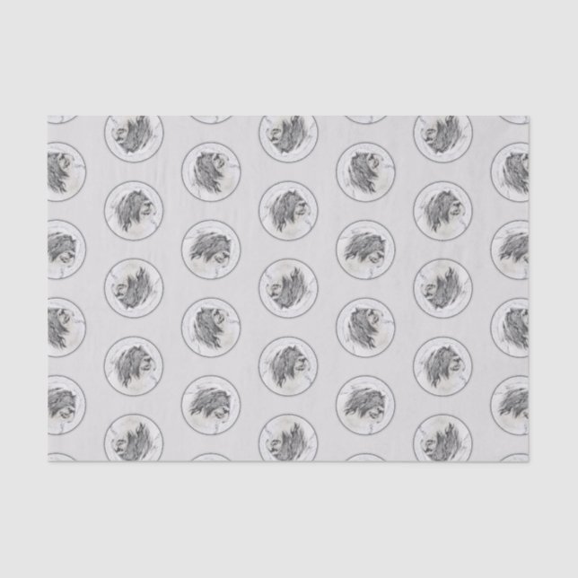 Papel De Seda Collie Beardie Negra Desenhando Arte Negra (Frente )