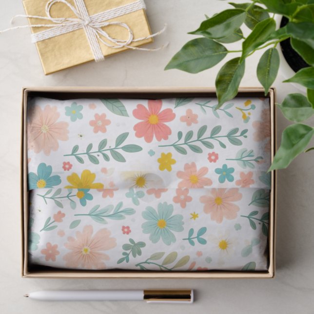 Papel De Seda Colorful Watercolor Floral  (Presente)