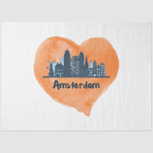 Papel De Seda Colorida Amsterdam City Skyline Watercolor Heart P