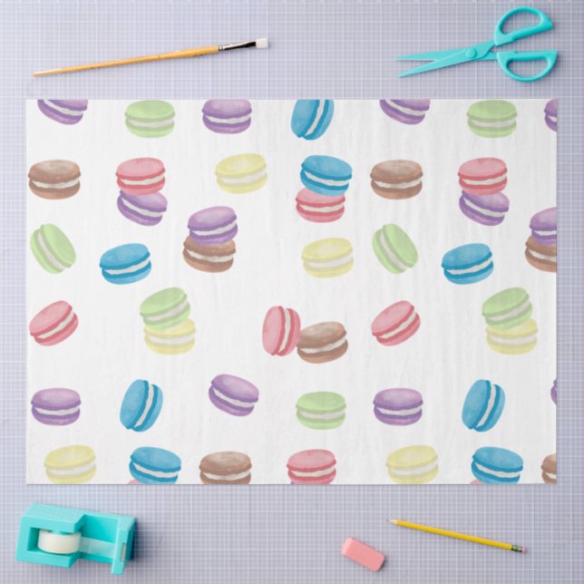 Papel De Seda Colorida Pastel Watercolor Macarons Franceses (Arte )