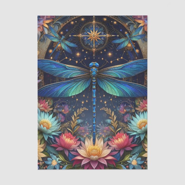 Papel De Seda Colorido Caprichoso Boho Libélula Decoupage (Frente )
