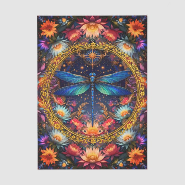 Papel De Seda Colorido Caprichoso Boho Libélula Decoupage (Frente )