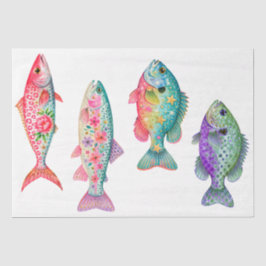Papel De Seda Colorido Fantasioso Peixe Floral Aquarela