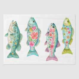 Papel De Seda Colorido Peixe Floral em Aquarela Caprichosa