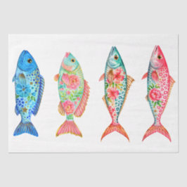 Papel De Seda Colorido Peixe Floral em Aquarela Caprichoso