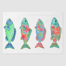 Papel De Seda Colorido Peixe Floral em Aquarela Caprichoso
