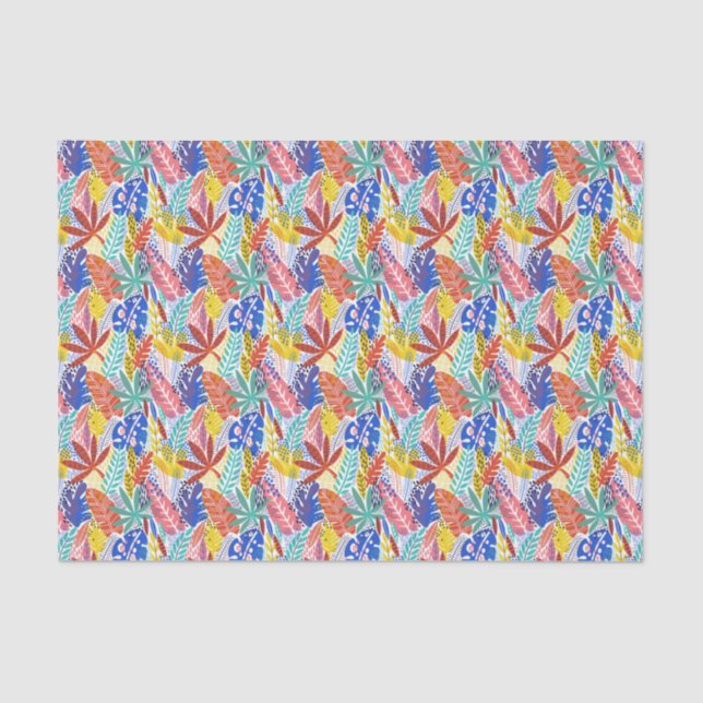 Papel De Seda Colorido Verão Tropical Selva Folha (Frente )