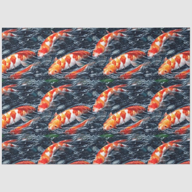 Papel de seda com desenho de peixes koi (Frente )