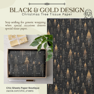 Papel de Seda com Design de Árvore de Natal Preto