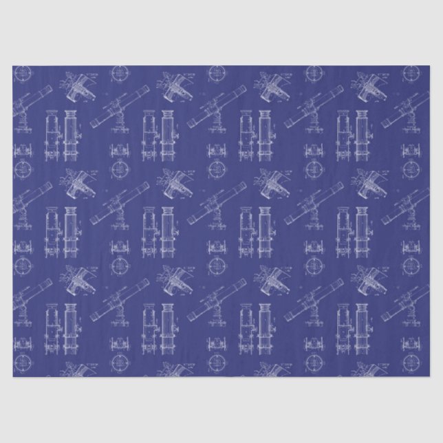 Papel de Seda com Esquemas de Telescópio em Azul (Frente )