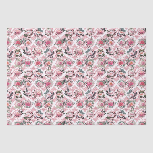 Papel de Seda com Filigrama Floral Rosa Real (Frente )