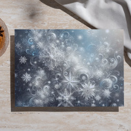 Papel de Seda com Flocos de Neve Prata e Azul