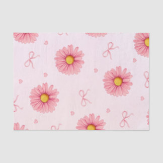 Papel de seda com flores cor-de-rosa, laços e cora