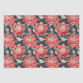 Papel de Seda com Flores de Peônia Vermelho Coral