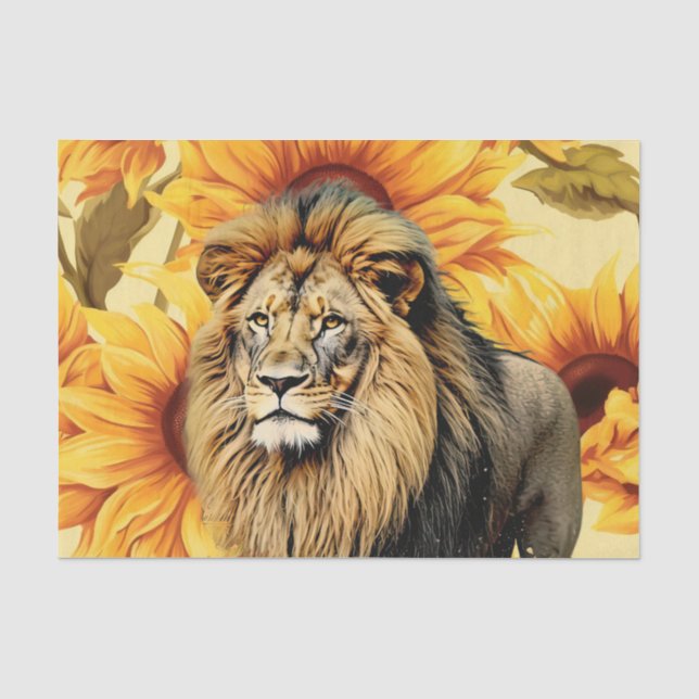 Papel de Seda com Girassóis e Cabeça de Leão Vinta (Frente )