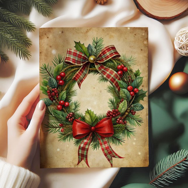 Papel de seda com grinalda de Natal encantadora em (Charming Christmas wreath tissue paper rustic tone)